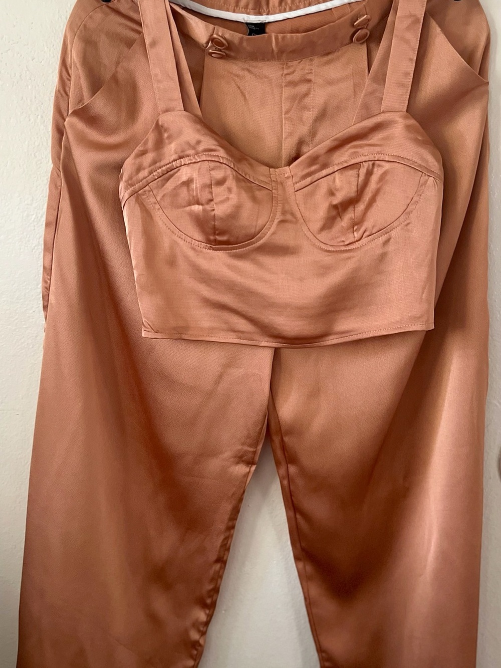 Cider Rust-Toned Satin Bustier with Wide-Leg Pants